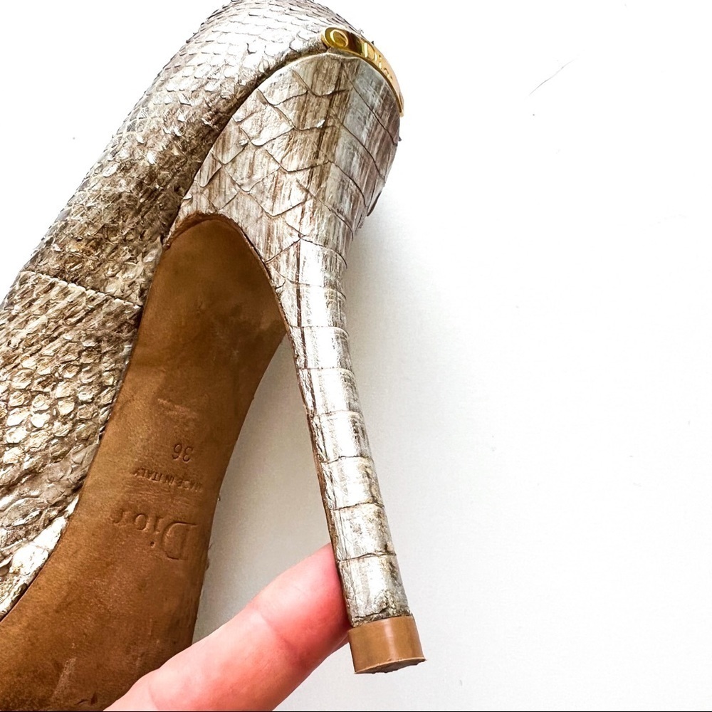 Christian Dior Platinum Snake Skin Peep-toe Heels 36 - Picture 16 of 16